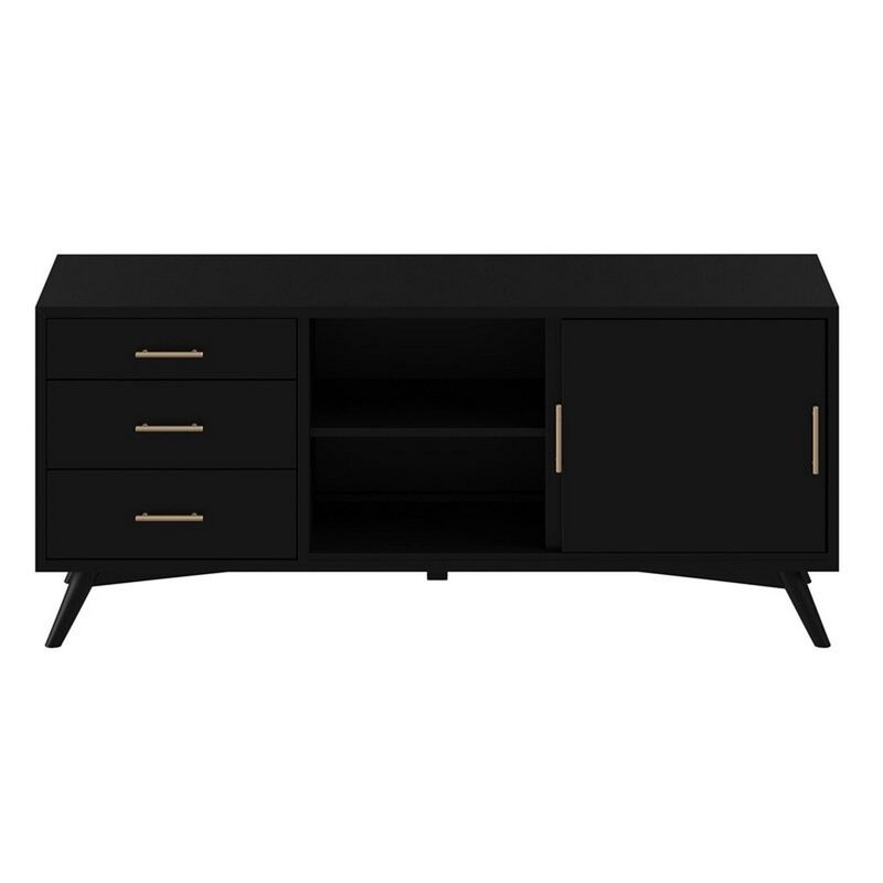 Sideboard with 3 Drawers and 2 Doors, Black - Benzara