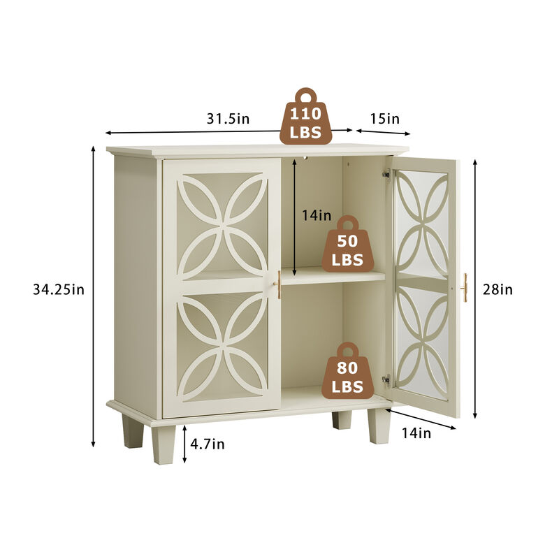 TATEUS Modern Retro Cream Sideboard Buffet with Glass Doors &ndash; Freestanding Storage image number 5