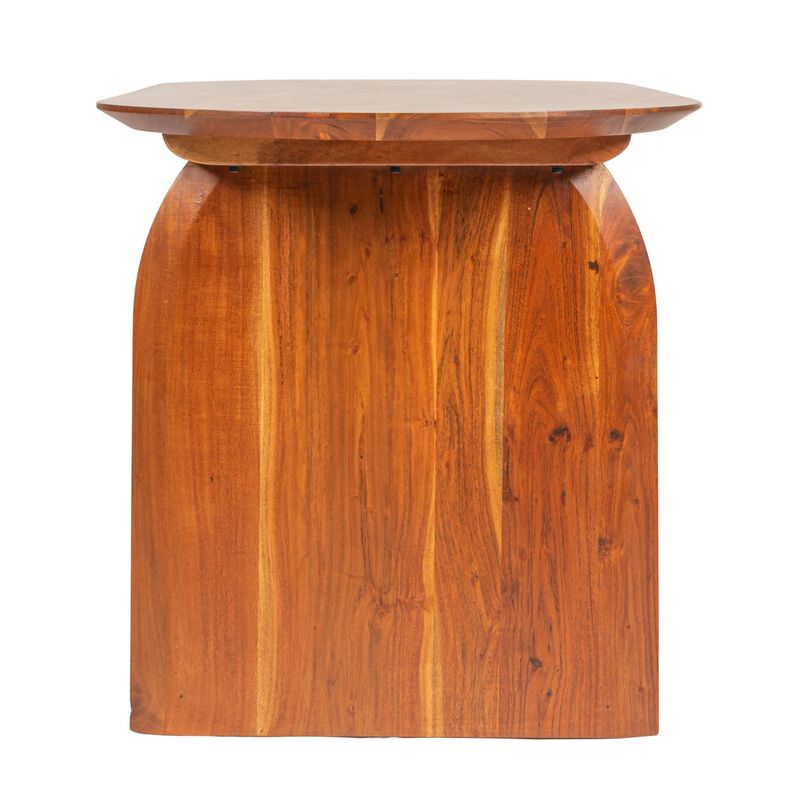 Pill-Shaped Acacia Wood Dining Table with Half-Moon Base in Black Finish image number 5