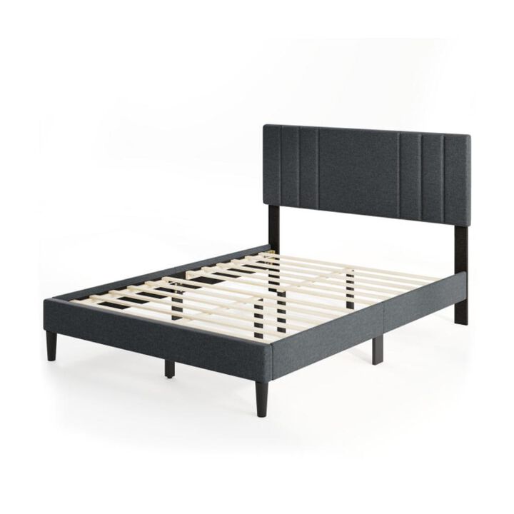 Hivvago Bed Frame with Vertical Channel Tufted Headboard and Wooden Slats
