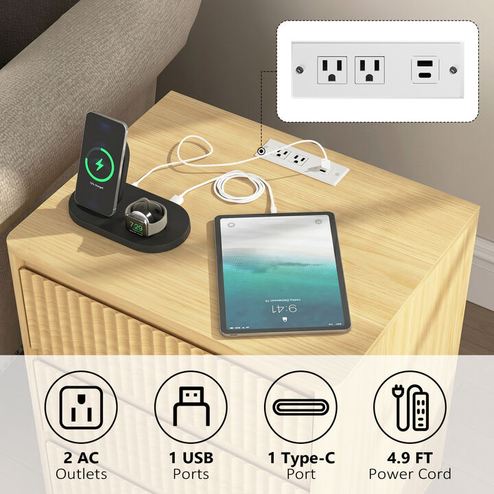 GOODSILO Set of 2 End Tables with Fast USB C Charging Station, Sofa Side Tables with 3 Drawers Large Storage Cabinets for Living Room Bedroom Office