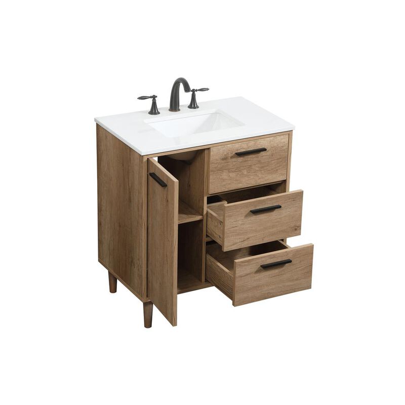 Elegant Kitchen and Bath 30 inch Single bathroom vanity in natural oak