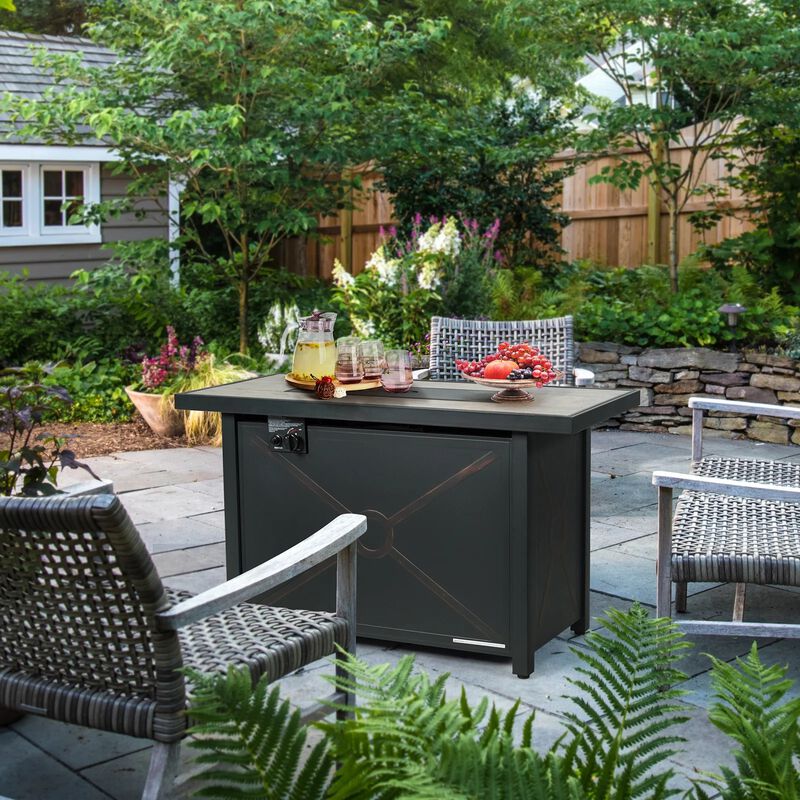 Mondawe 42" Fire Pit Table - 60K BTU, Ceramic Top & Hidden Storage