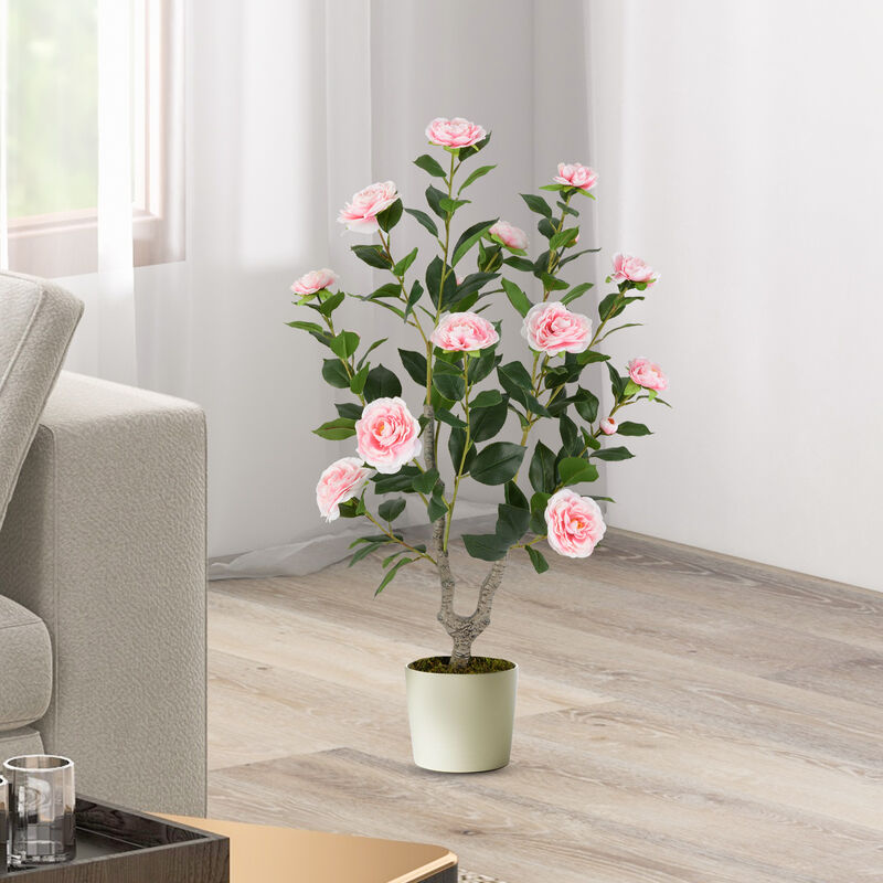Faux Camellia Flower Tree with Lifelike Blooming Flowers image number 4