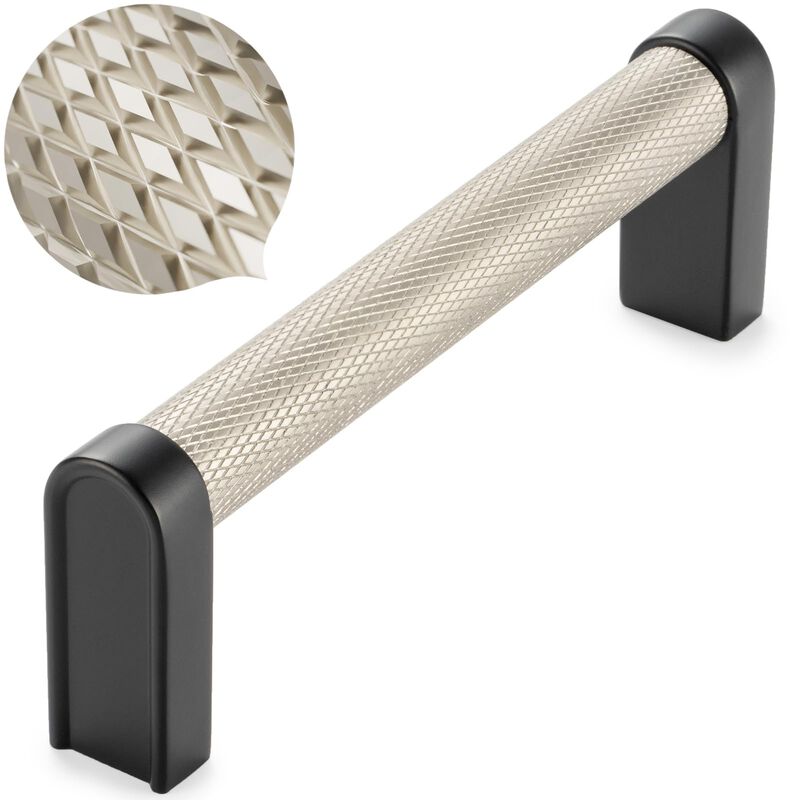 KOOFIZO Nickel and Black Cabinet Pulls, 5-Pack Knurled Cabinet Handles, 3-3/4 Inch Screw Spacing, P28 Hardware for Kitchen Cupbo