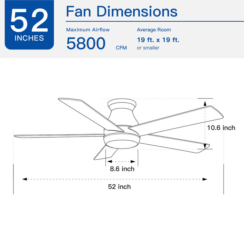 52 Inch Low Profile Ceiling Fan with Light, Matte Black DC Motor Fan with Remote image number 3
