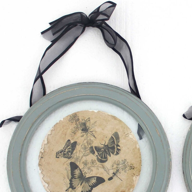 HomeRoots Set of Two Green And Ivory Butterfly Glass Circle image number 3