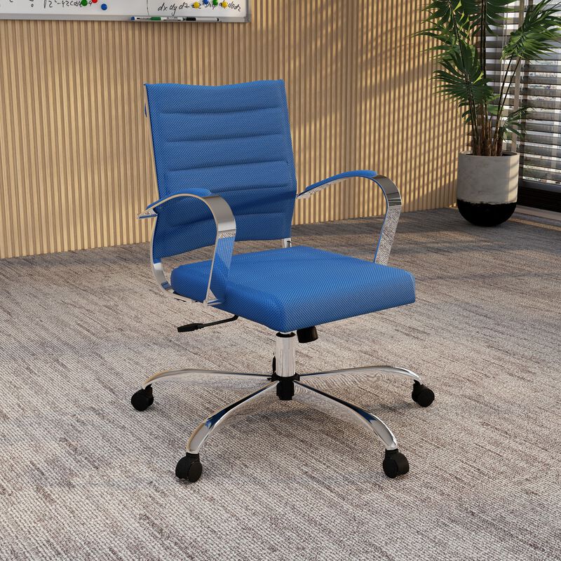 LeisureMod Office Upholstered Mesh Mid-Back Computer Ergonomic Adjustable Modern Task Chair with Swivel and Tilt Benmar Series
