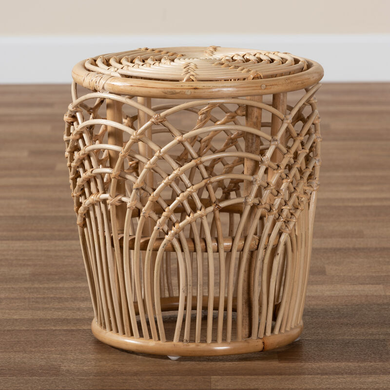 Baxton Studio Edena Modern Bohemian Natural Brown Finished Rattan End Table,