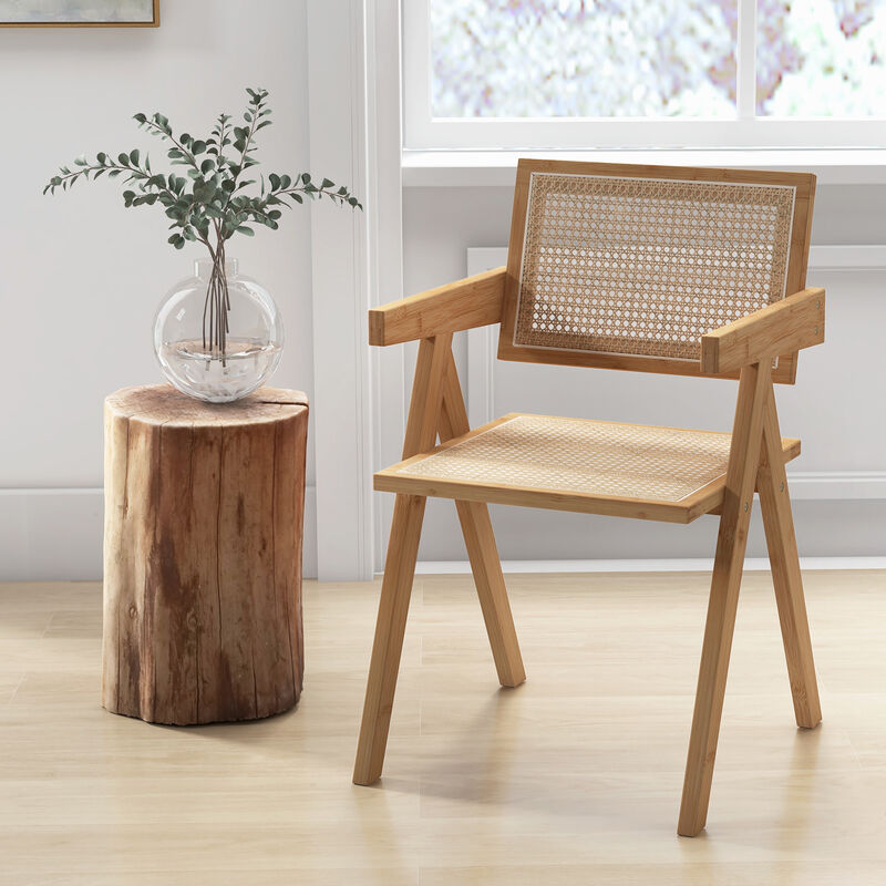 Set of 2 Rattan Accent Chairs with Natural Bamboo Frame-Natural