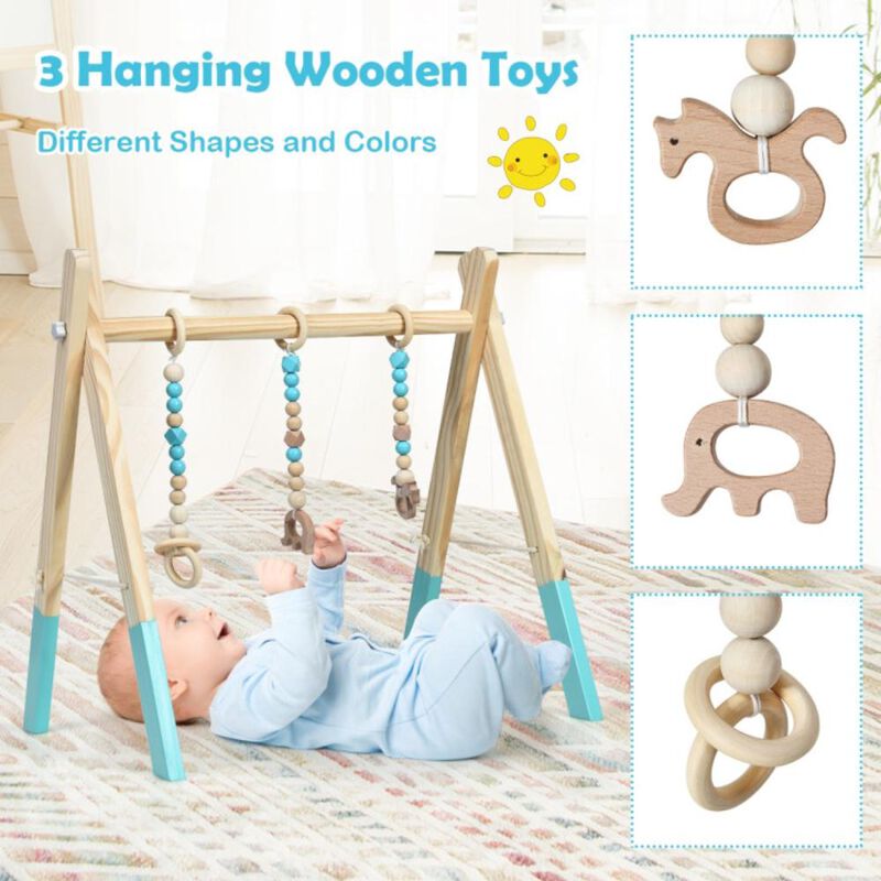 Hivvago Wooden Baby Play Center with 3 Hanging Toys