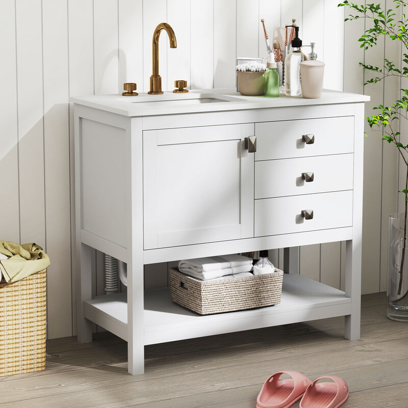 Compact Freestanding Bathroom Vanity with Basin and Storage Shelves