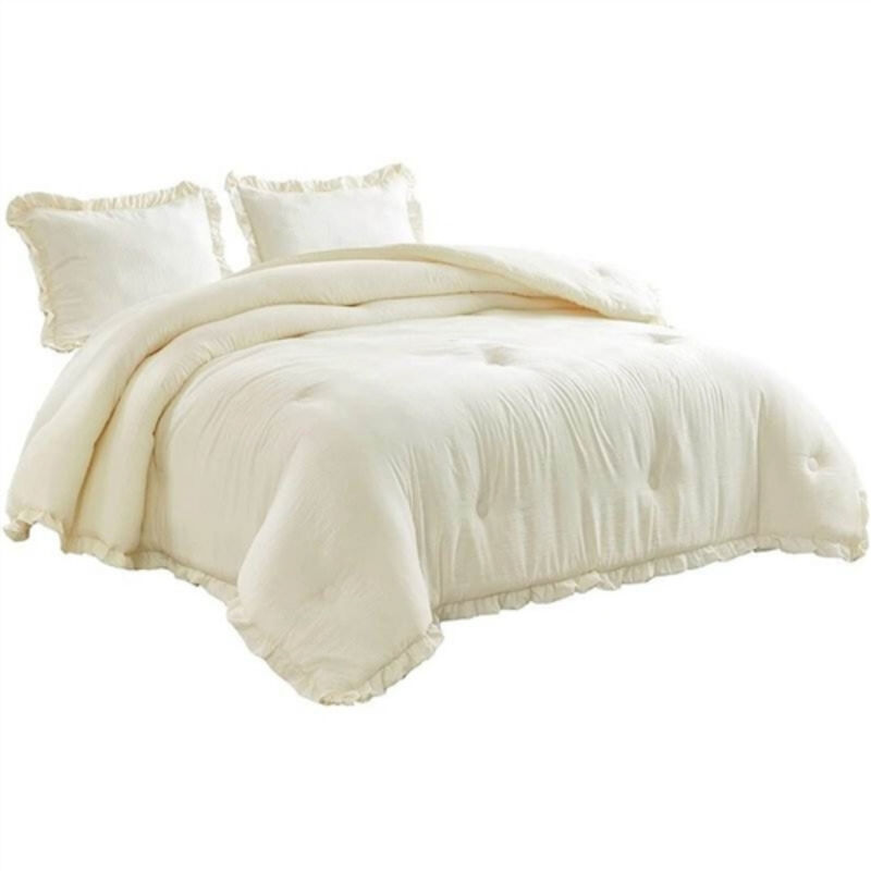 Soft Microfiber Comforter Set 3-Piece with Ruffled Edge Trim for Bedroom Decor