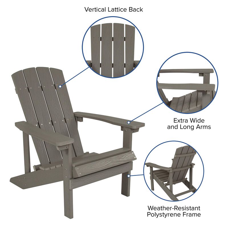 Flash Furniture Charlestown Indoor/Outdoor Faux Wood Adirondack Chair, Weather-Resistant Polyresin Patio Adirondack Chair with 350-lb. Static Weight Capacity, Gray image number 2