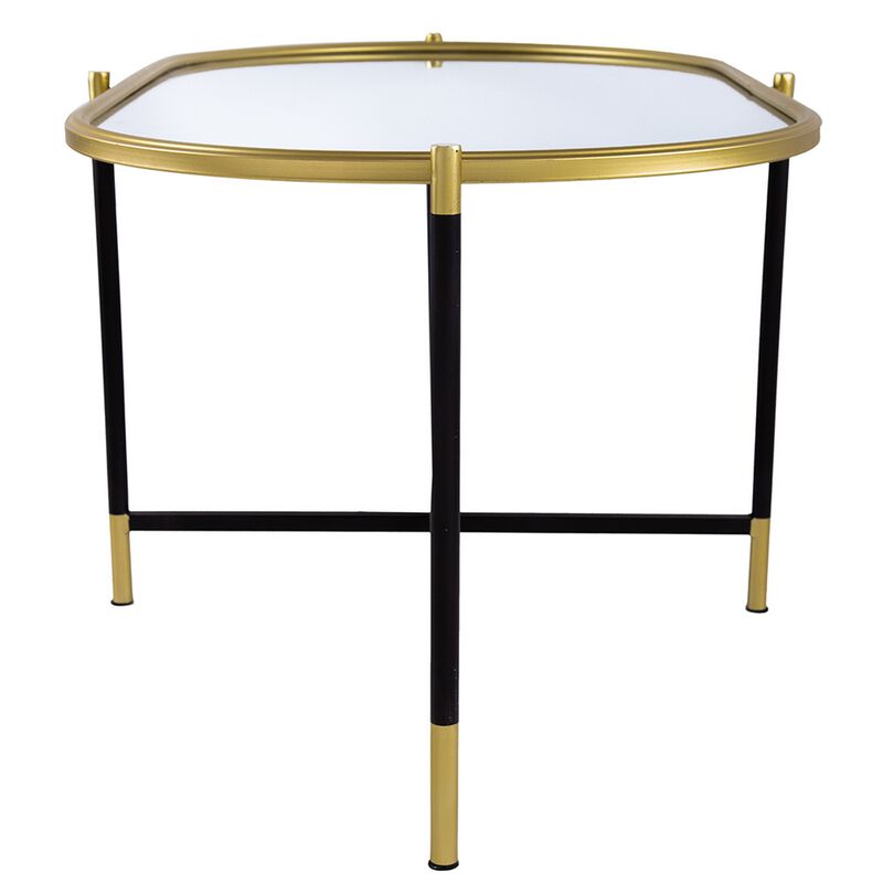43 Inch Elongated Mirror Top Coffee Table, Iron Frame, Gold Finish, Black image number 2