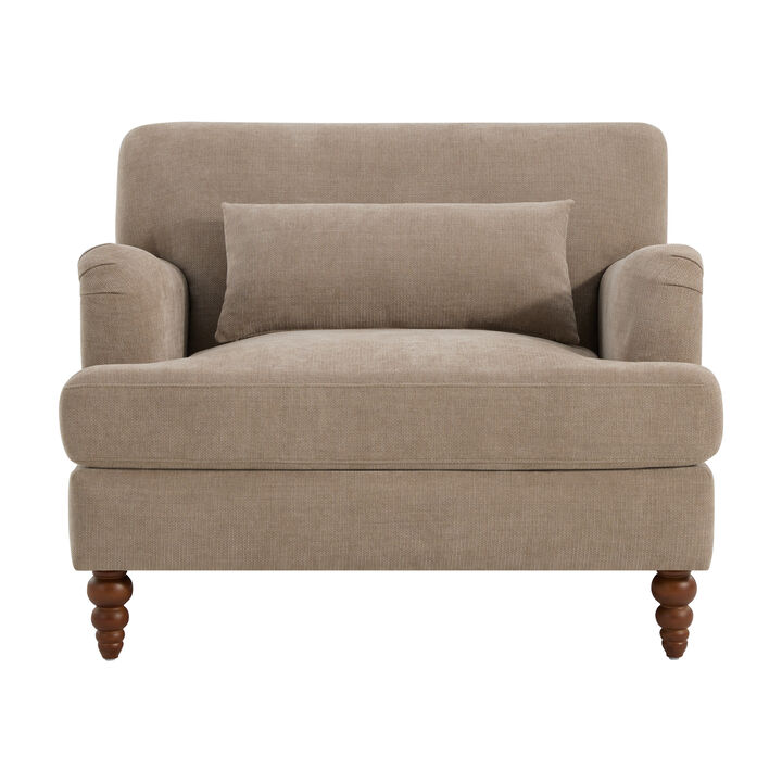 Whisen 40.5" Oversized Accent Chair, Chenille Upholstered Armchair with Lumbar Pillow, Turned Wood Legs for Living Room Bedroom