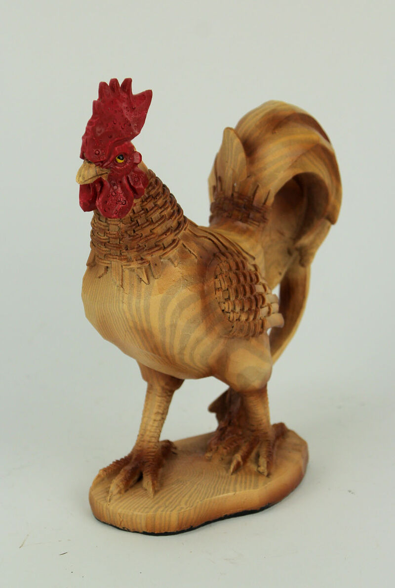 Faux Wood Carving Bamboo Look Standing Rooster Statue image number 1