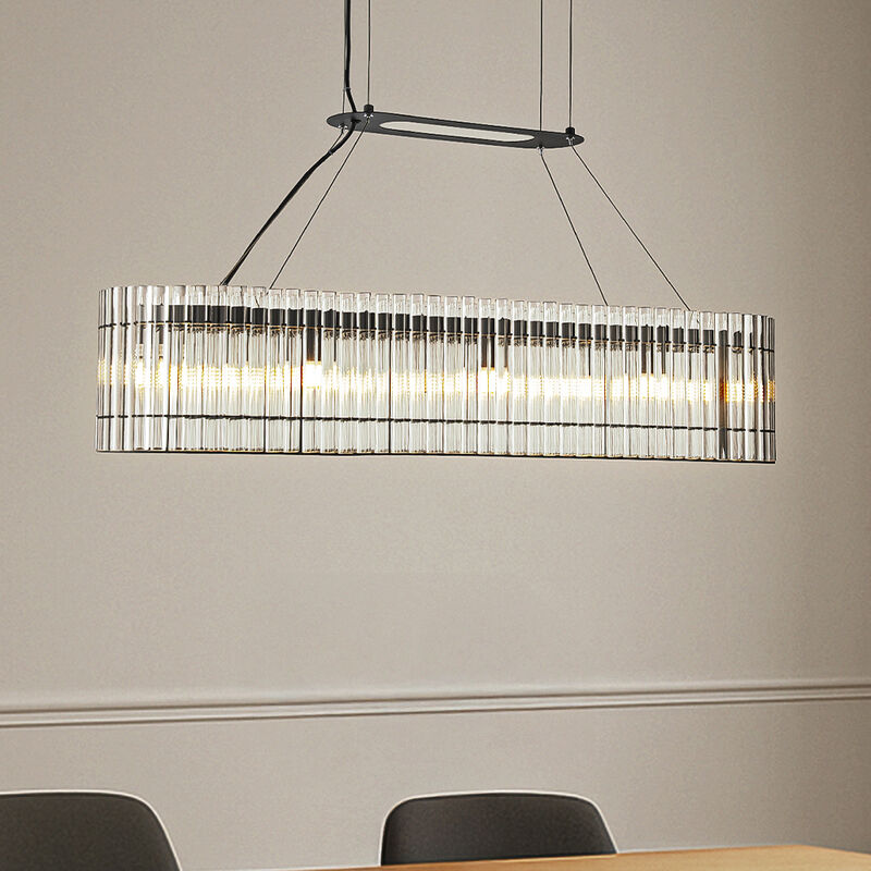 8-Light 39'' Modern Elegant Rectangle 2-Tier Glass And Matte Black Chandelier For Dining Room image number 1