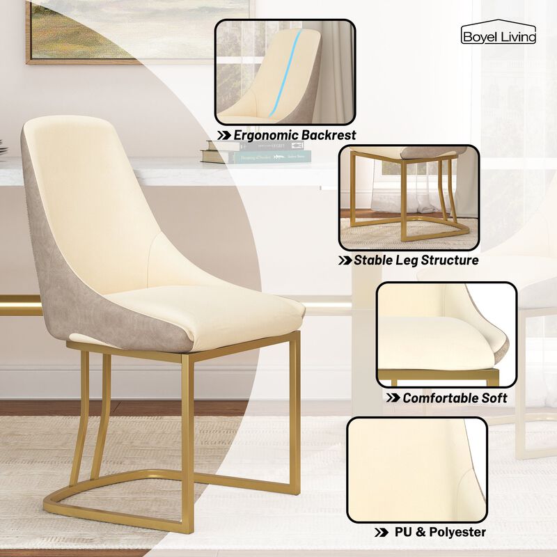 Fabric +PU Modern Dining Side Chair with Metal Legs and Swivel Leveling Feet (Set of 2) for Study, Dining Room, Bedroom, Living Room, Office Area