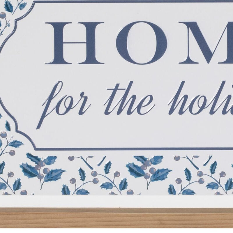 HomeRoots 10" X 19" Blue And White Home For The Holidays Wood Framed Art image number 2