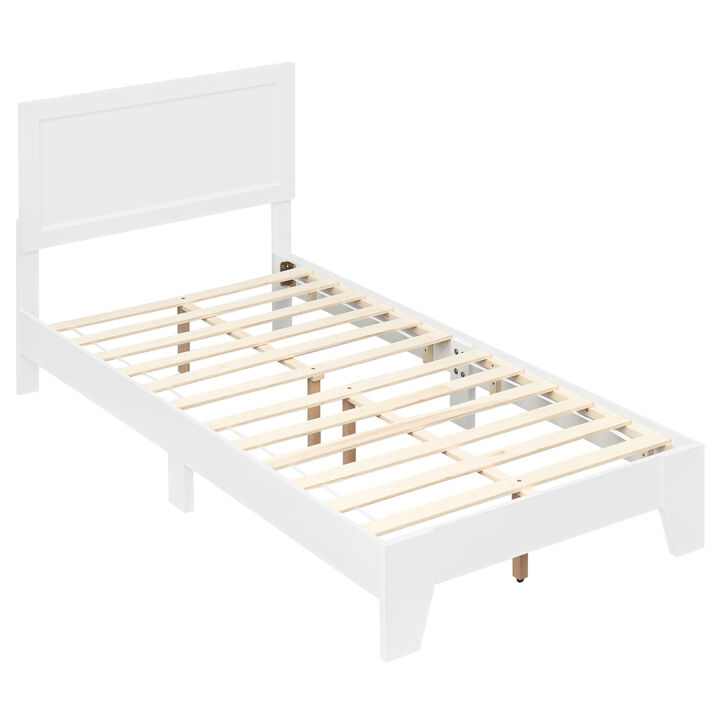 Twin Size Bed Frame with Headboard, No Box Spring Needed for Small Room
