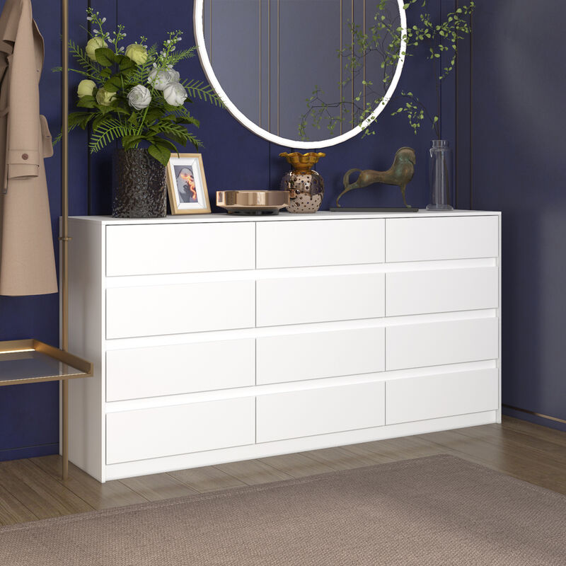 FUFU&GAGA Modern 12-Drawer Dresser with Ample Storage and Sleek Design for Bedroom (63" W x 31.9" H x 15.7" D) White