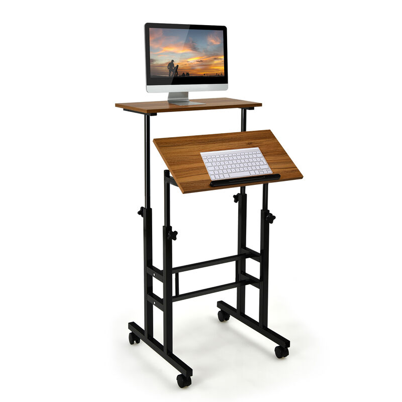 Costway Mobile Standing Desk Rolling Adjustable Laptop Cart Home Office Black