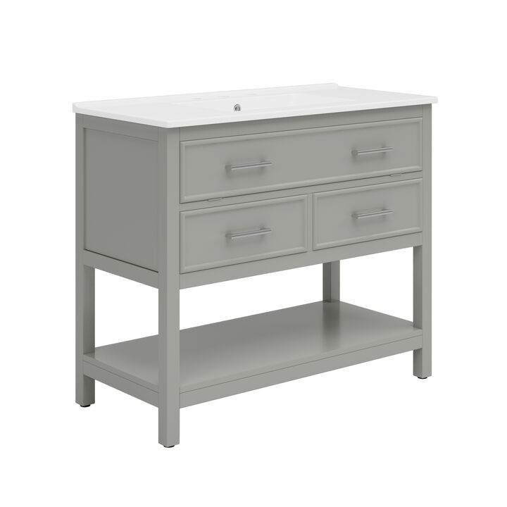 TATEUS 36-Inch Bathroom Vanity with Ceramic Sink Tip-Out Tray and Full-Extension Drawers