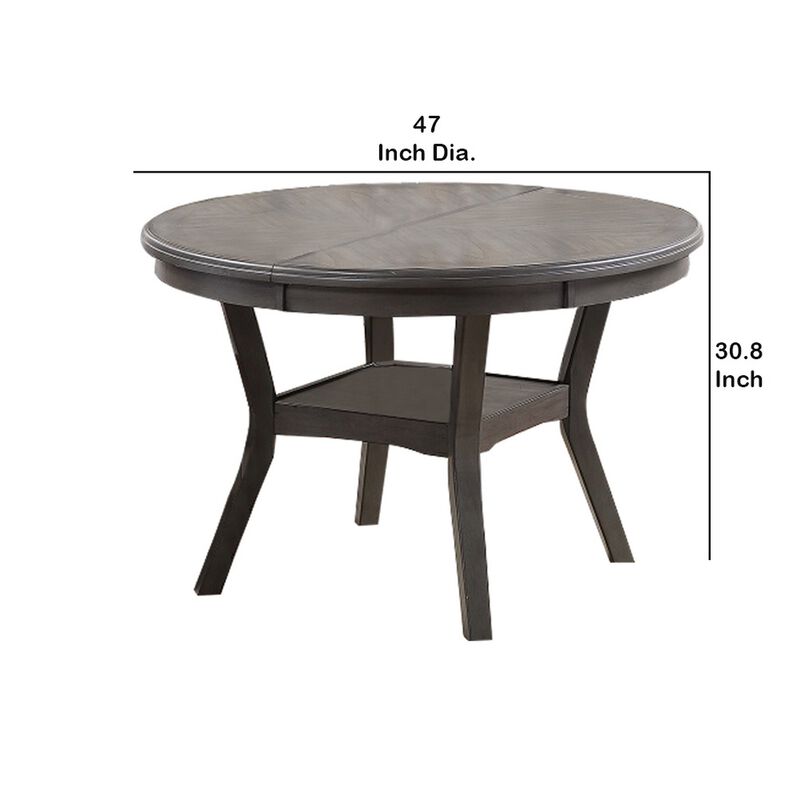 Round Top Wooden Dining Table with Boomerang Legs, Dark Gray-Benzara