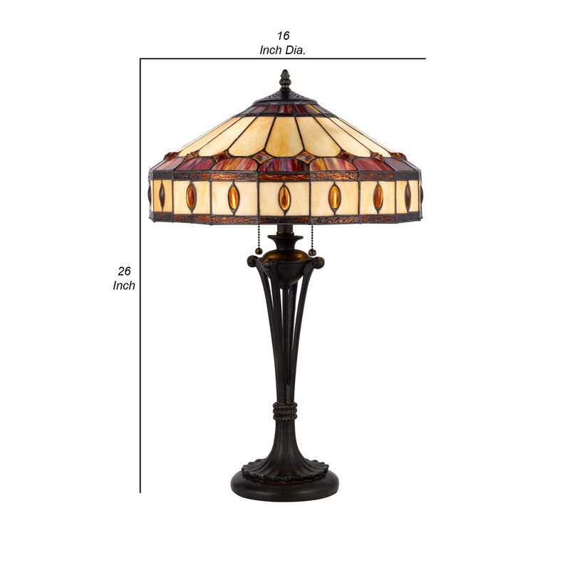 Xia 26 Inch Tiffany Style Vintage Table Lamp, Glass Shade, Antique Bronze-Benzara