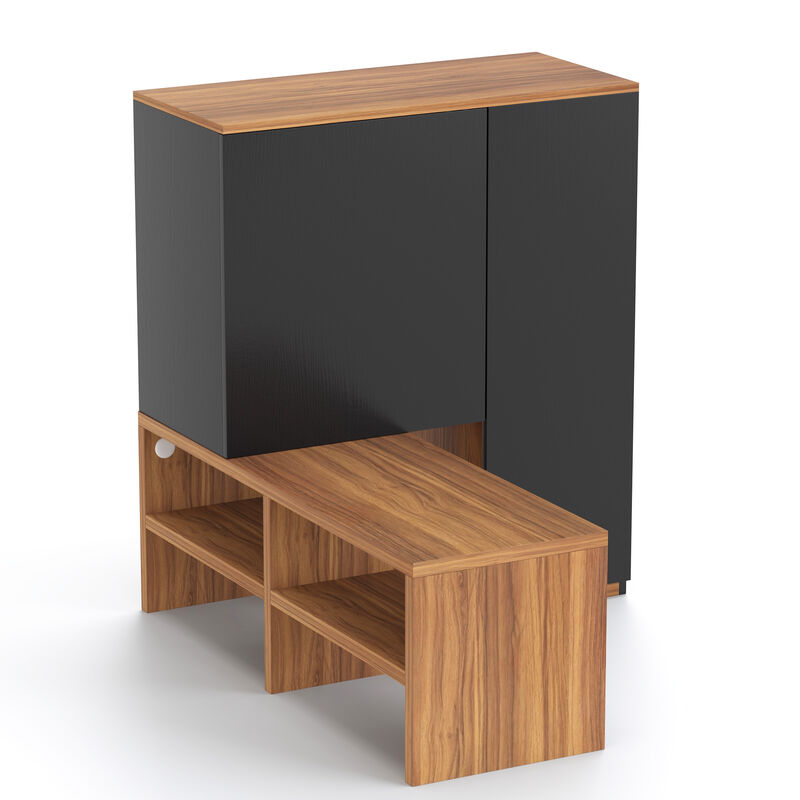Wooden Convertible Corner Shoe Cabinet for Entryway 70.9", Walnut & Black image number 6