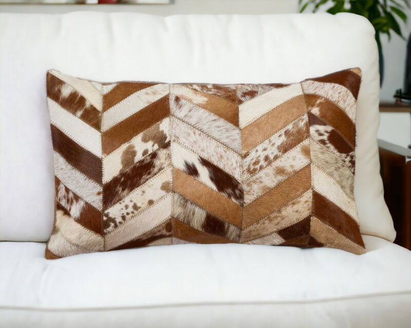 Decorative Chevron Cowhide Pillow for Couch, Chair, or Bedroom