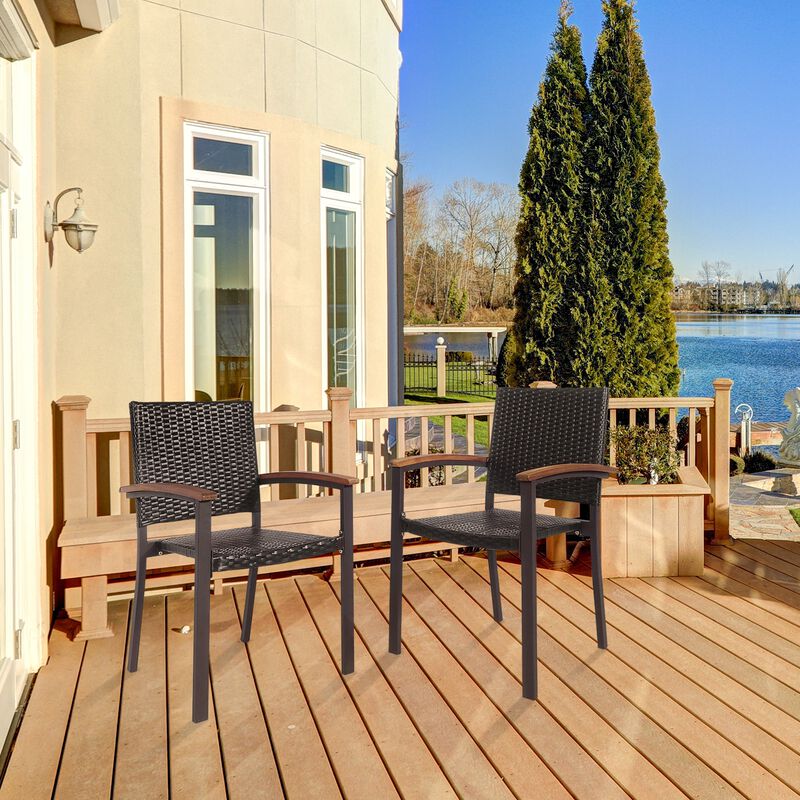 Set of 2 Outdoor Patio PE Rattan Dining Chairs image number 2