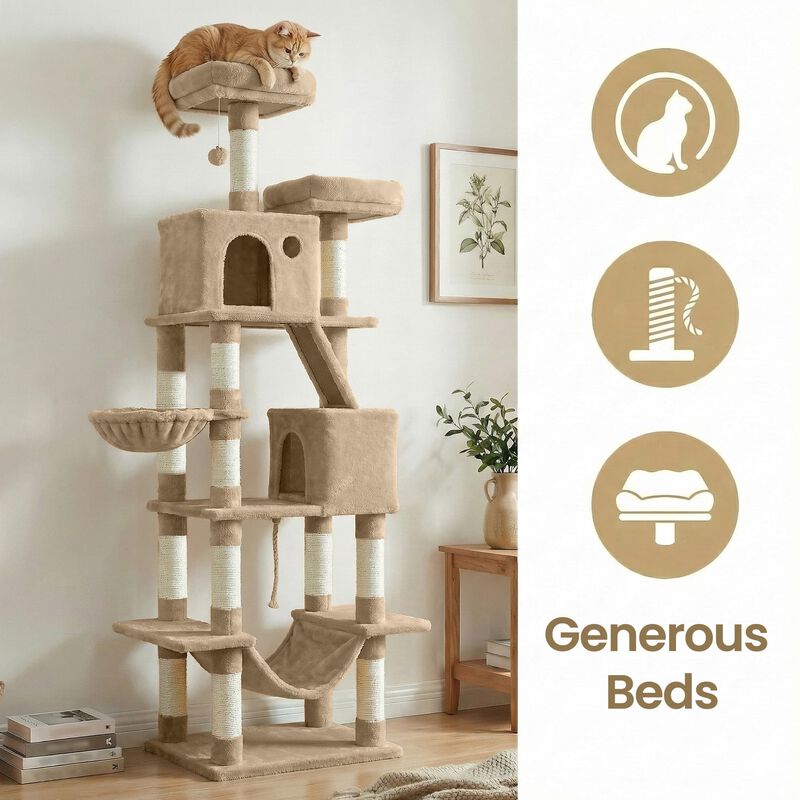 Large Cat Tree with Scratching Posts Hammock and Perches Indoor image number 4