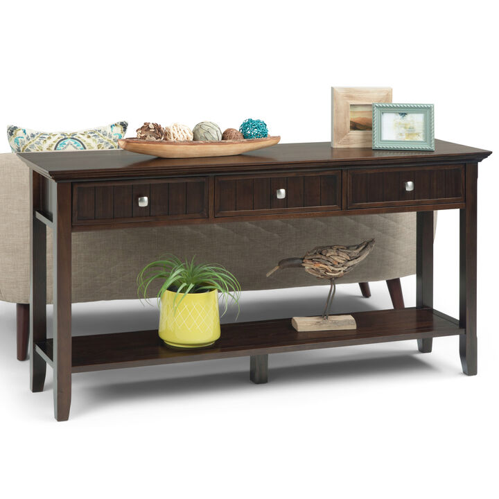 Acadian 60 inch Wide Solid Wood Wide Console Sofa Table in Brunette Brown