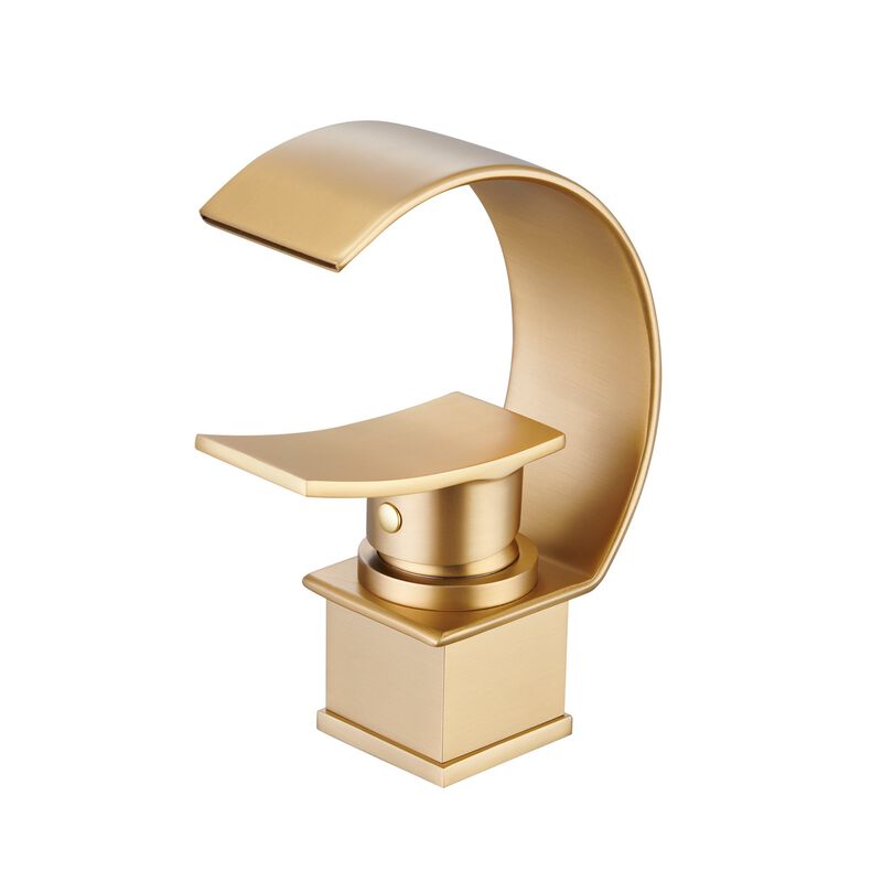 Mondawe Luxury C-Shape Arc Waterfall Spout Single Handle 8 inch Widespread Bathroom Sink Faucet With Pop-up Drain in Chrome