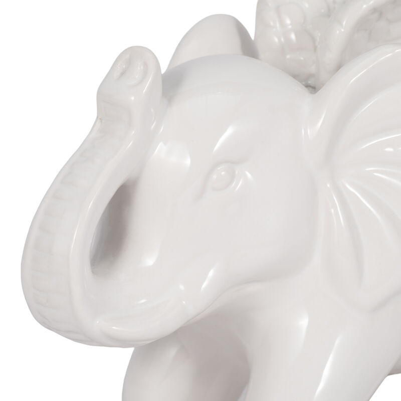Ceramic 7" Elephant Angel Figurine, White image number 4