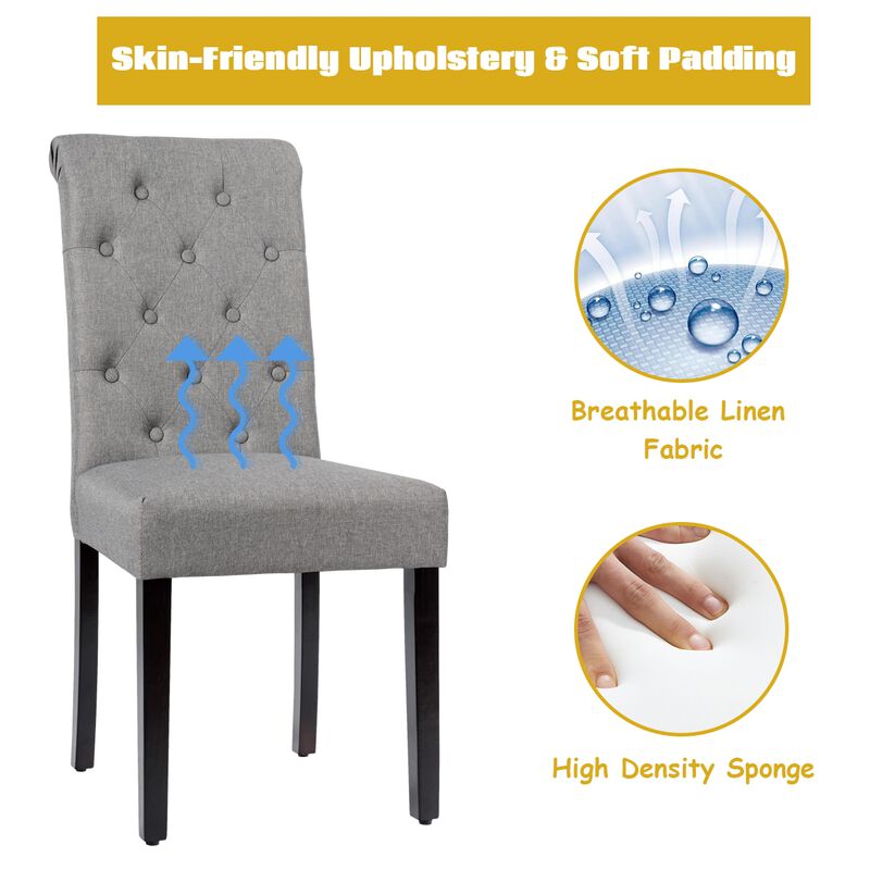 2 Pieces Tufted Dining Chair Set with Adjustable Anti-Slip Foot Pads