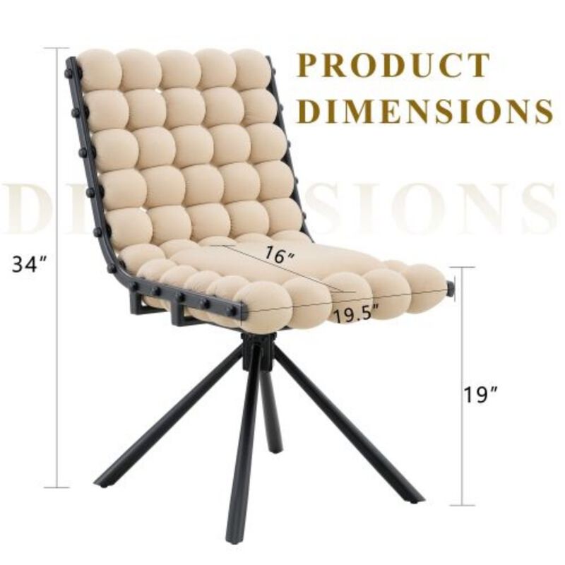GOODSILO Set of Two Modern Tufted Puffy Bubble Velvet Dining Accent Swivel Chairs with Metal Legs for Dining Room and Kitchen image number 1