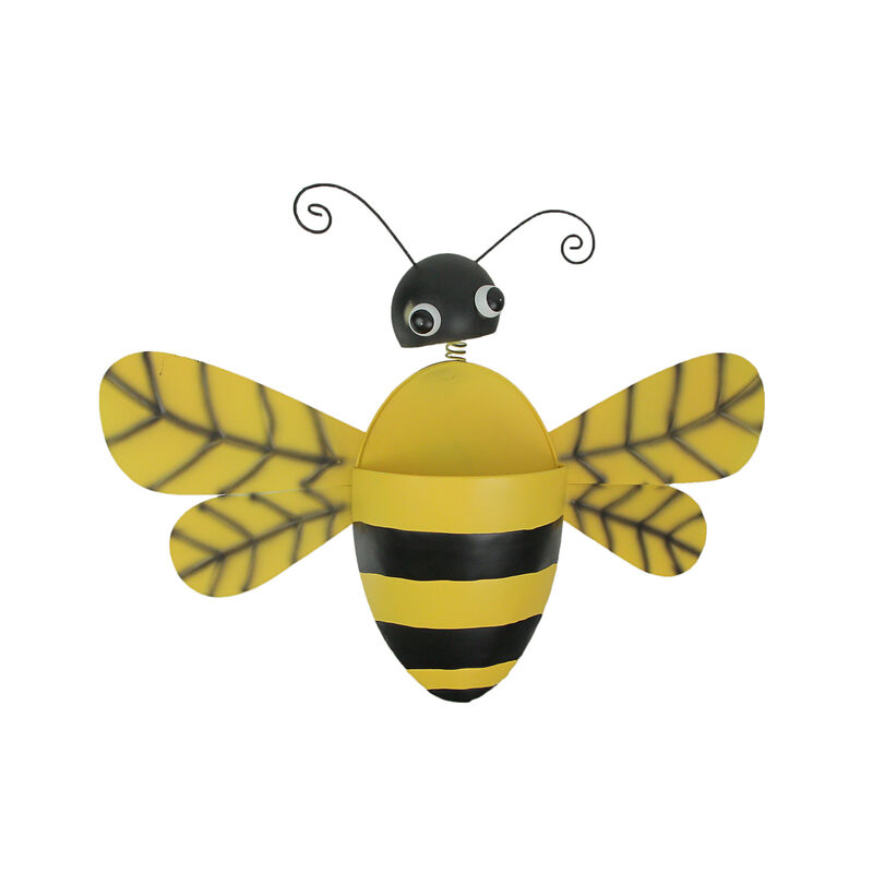 Black & Yellow Metal Bumble Bee Wall Pocket Planter Rustic Decorative Plant Vase image number 0