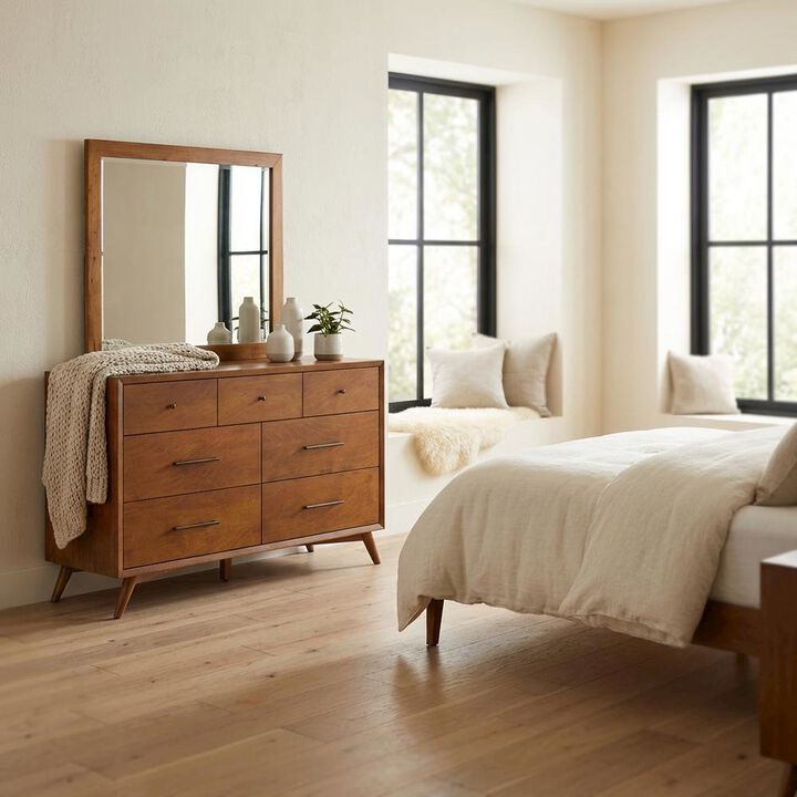 Alpine Furniture Flynn Mid Century Modern Mirror, Acorn