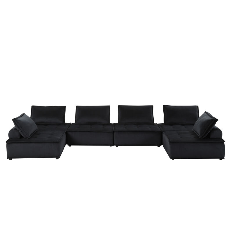 Streamdale Anna Black Velvet 6 Seater U-Shape Modular Sectional Sofa