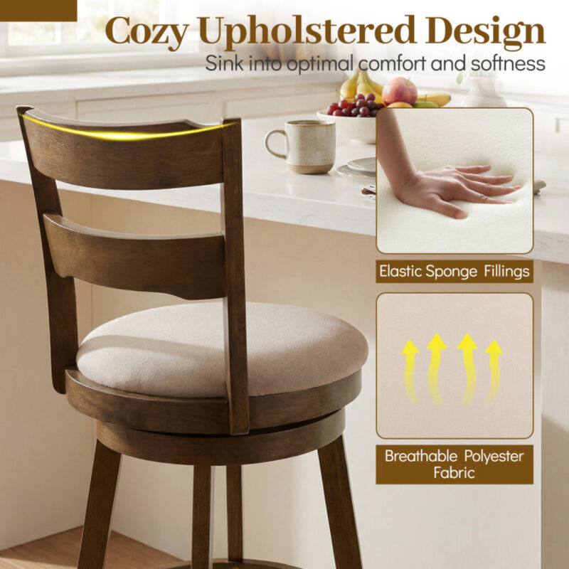 Set of 2-30.5 Inch Swivel Bar Stools with Upholstered Seat and Backrest image number 4