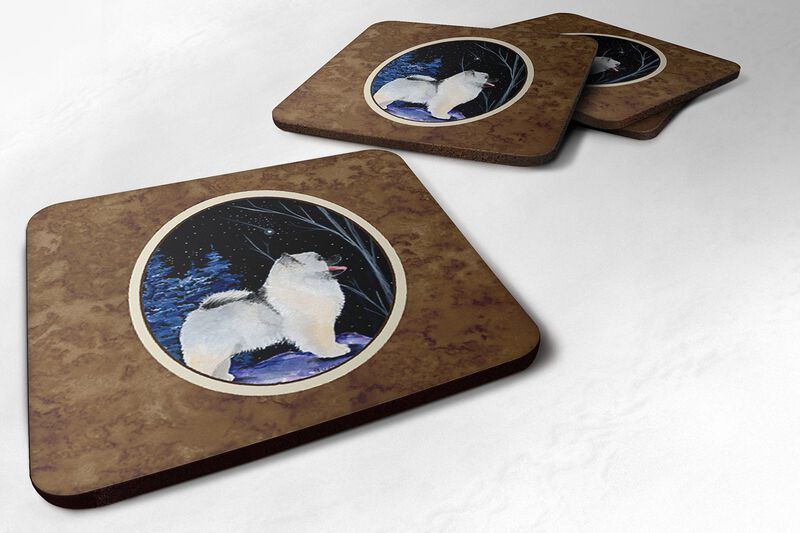 Caroline's Treasures SS8380FC Starry Night Keeshond Foam Coasters Set of 4 (Set of 4), 3.5 H x 3.5 W, Multicolor image number 0