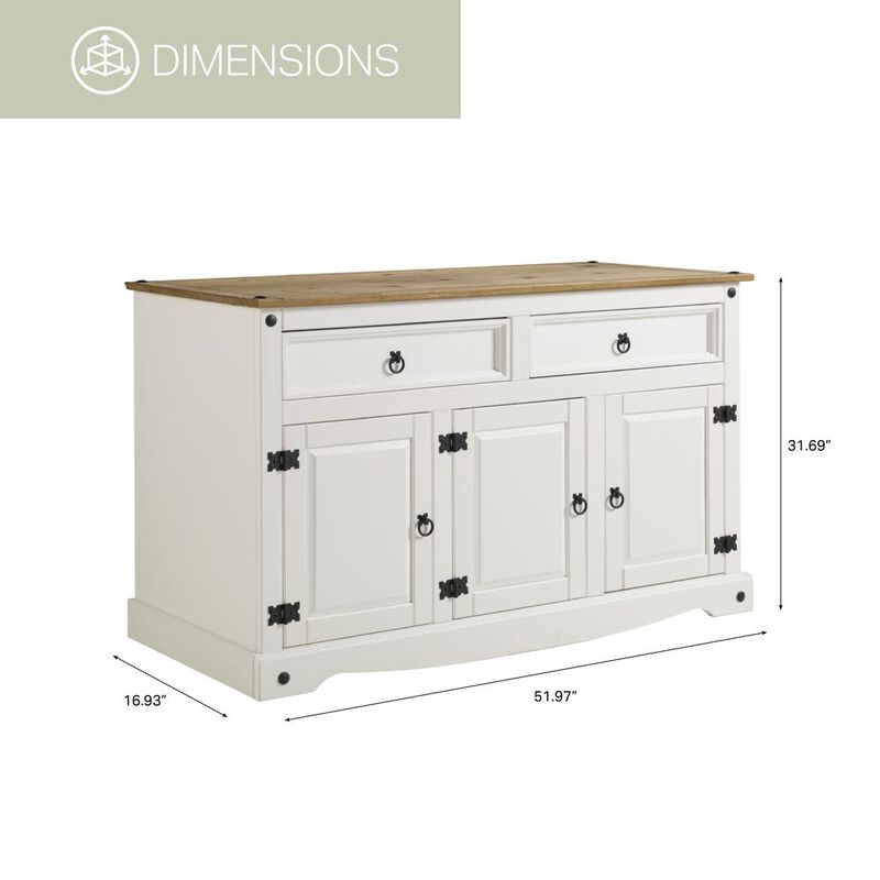 OS Home and Office Furniture Model COW916 Cottage Series Wood Buffet Sideboard in Corona Snow