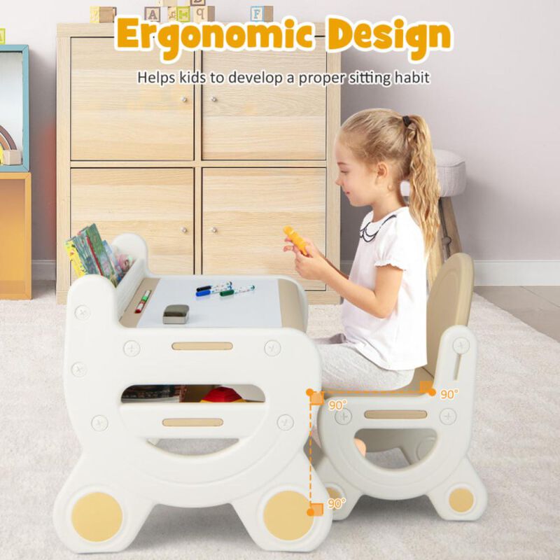 Hivvago Kids Drawing Table and Chair Set with Watercolor Pens and Blackboard Eraser