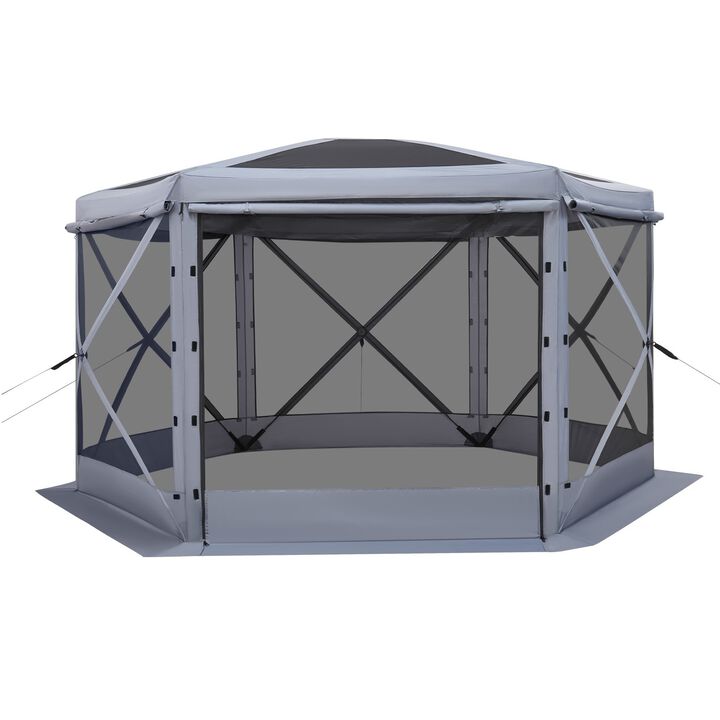 6-Sided Pop Up Screen Tent with Removable Canopy for 8-10 People-Grey