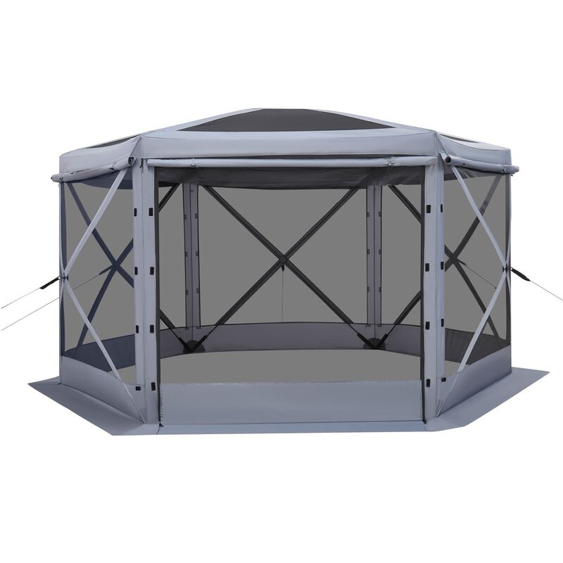 6-Sided Pop Up Screen Tent with Removable Canopy for 8-10 People-Grey image number 0