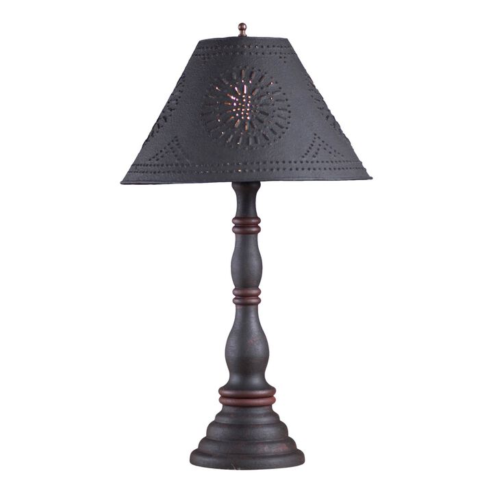 Irvin's Country Tinware Davenport Lamp In Hartford Black With Red With Shade