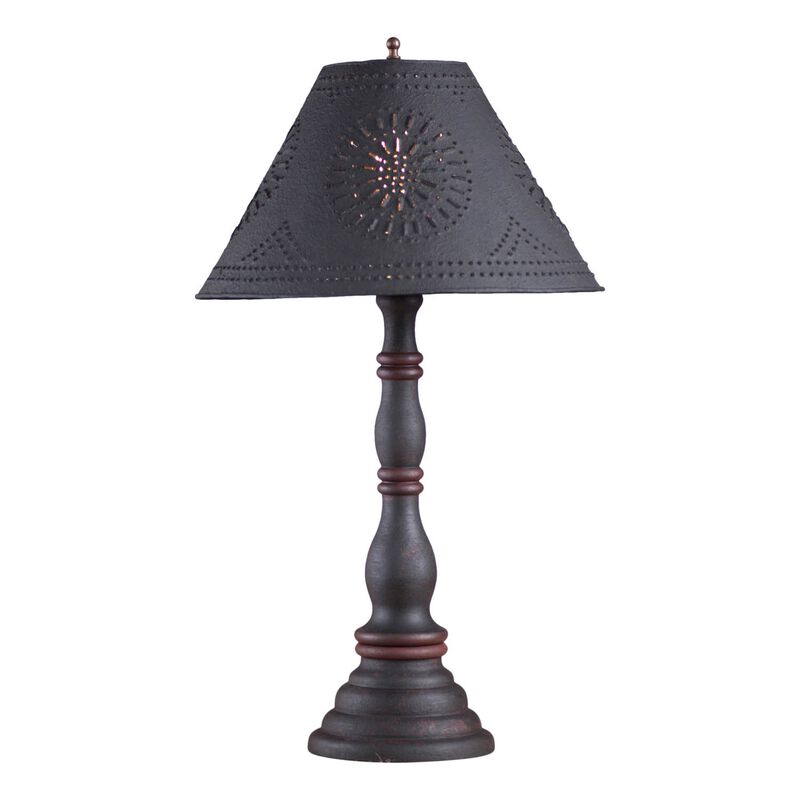 Irvin's Country Tinware Davenport Lamp In Hartford Black With Red With Shade image number 0